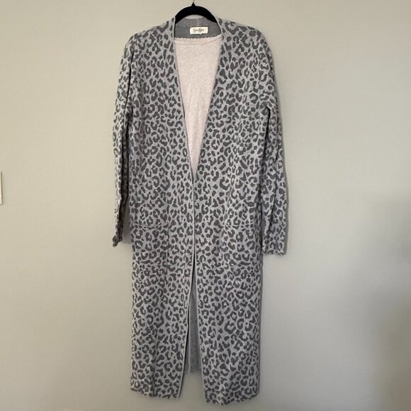 Jessica Simpson Animal Print Cotton Open Front Long Duster Sweater Gray XL - Picture 1 of 6